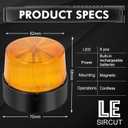 LE228 (Mini) Amber LED USB Rechargeable Strobe Beacon | Selectable Rotation & Flash Modes | Strong Magnetic Base for Car Truck Emergency Construction | Energy Class A++