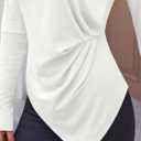 Tankaneo Womens Boat Neck Long Sleeve Tops Ruched Asymmetric Hem Fitted T-Shirts Casual Yoga Workout Tees (Large)