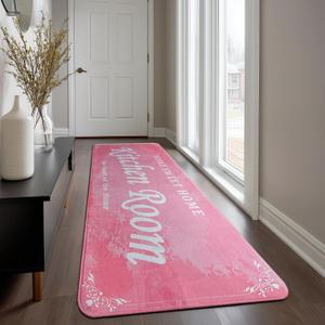 Non-Slip Kitchen Rugs for Floor with Washable Microfiber Top, Absorbent Bathroom Mat & Laundry Room Rug, Low Pile Runner for Entryway, Bedroom, Small Rugs, Indoor Use 24x72 inch (Pink)