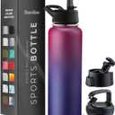 FineDine Water Bottle - Stainless Steel Insulated Water Bottle with Straw Lid, Flip Lid & Wide-Mouth Cap - Keeps Hot and Cold - 40 Oz / 1.18L - Dreamy Purple