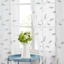 Bujasso Embroidered Leaf Sheer Curtains 63 inch Floral Farmhouse Light Filtering Window Panels Silver Metallic Botanical Patterned Gray Teal Sheer Drape for Living Room Bedroom Grommet Top 38"Wx63"Lx2