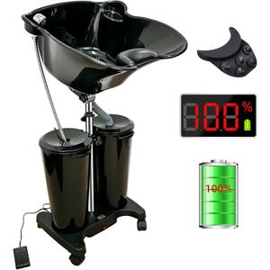 Portable Shampoo Bowl with Electric Pump, Rechargable Shampoo Basin with Sprayer and Water Tanks, Mobile Hair Washing Sink, Adjustable Portable Salon Sink for Home Salon Use (Rechargeable)