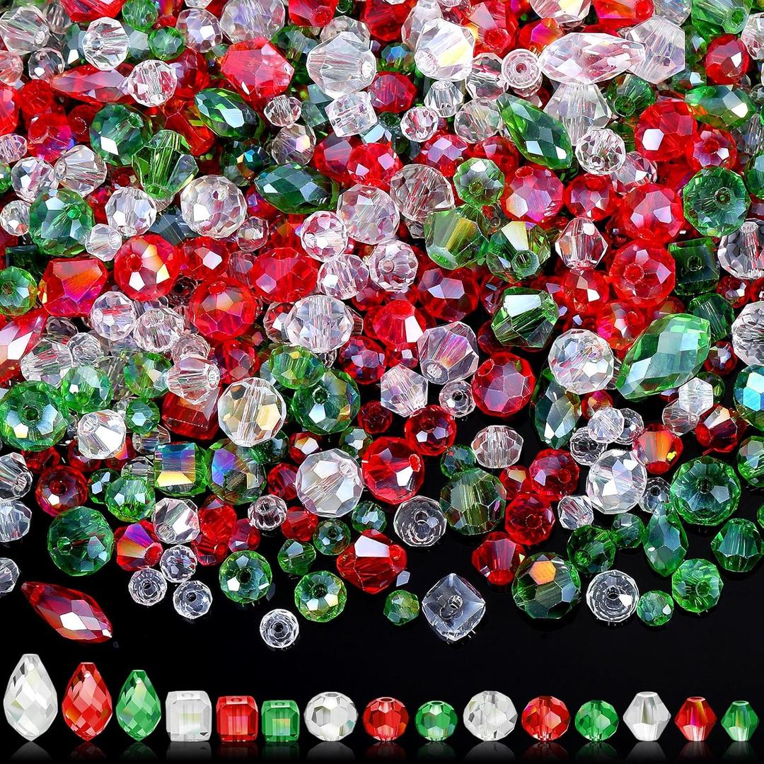 Ferreve 1290 Pcs Christmas Beads Assorted Crystal Rondelle Light Beads for Jewelry Making AB Beads Faceted Glass Beads with Bead Assortments for DIY Necklace Bracelet Earring Crafts(Retro Color)