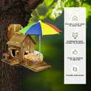 Large Wooden Squirrel Feeder with Umbrella - Tree Nut Bar, Peanut and Corn Chipmunk House Kit - Natural Wooden Garden Decorations and Squirrel Gifts (Carbonized Wood)