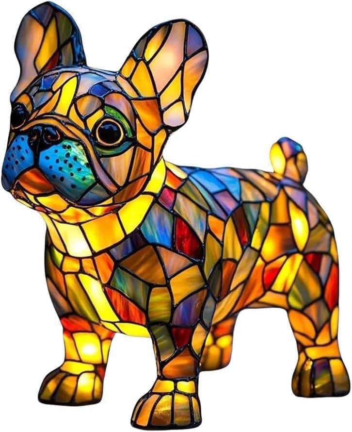 Cute Puppy Lamp, Dog Series Art Night Light, Stained Resin French Bulldog, Corgi, and Dachshund Lamp, Cute Pet Dogs LED Table Lamp with Warm Ambient Glow, Fun Gift for Dog Lovers (French Bulldog)