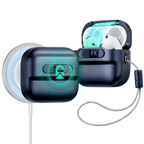 ESR for AirPods 4 Case, Compatible with AirPods 4 Generation Case (2024)(USB-C), MagSafe Compatible, Magnetic Lid Lock, Drop-Proof Protection Cover with Lanyard, Pulse Series,Blue
