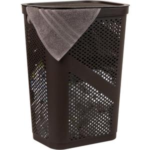 Mind Reader 60L Slim Laundry Hamper, Clothes Basket, Lid, Ventilated, Plastic, 17.25"L x 13.75"W x 23.5"H, Brown