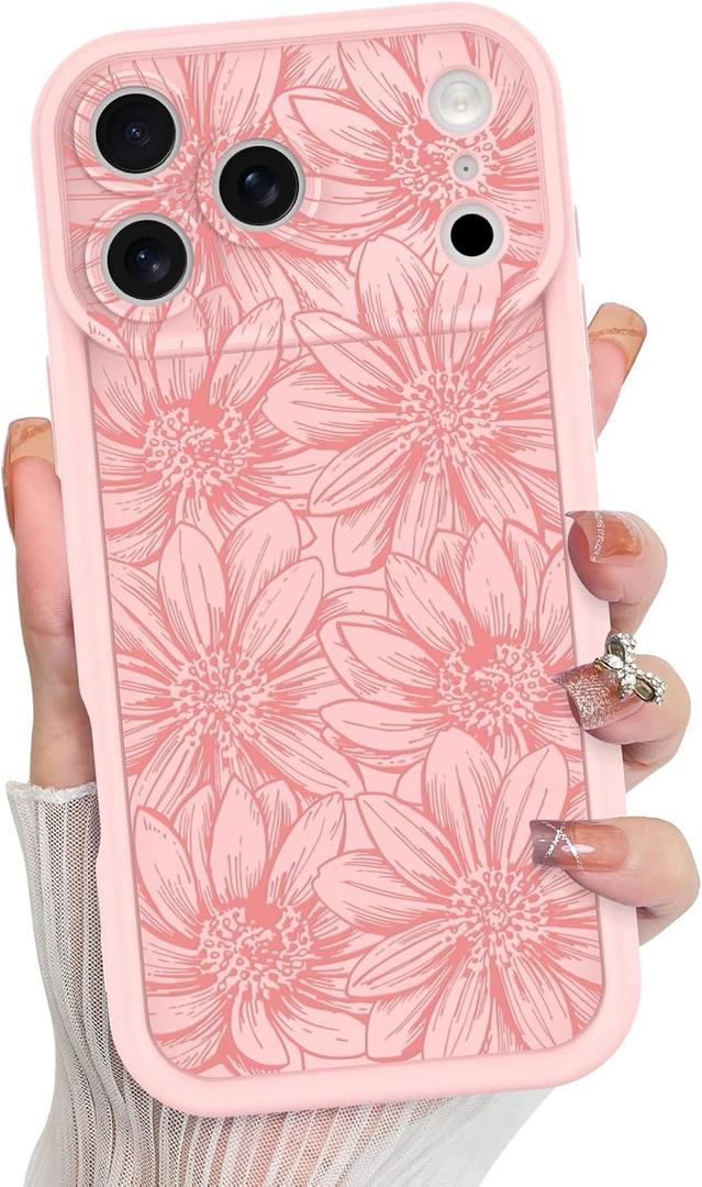 MZELQ for iPhone 17 Pro Case 2025 Case, Silicone Sunflower Floral Flower Cute Pattern, Camera Protection Soft Slim Shockproof for Girls Women -Pink