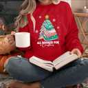 Christmas Sweatshirts for Women All Booked Christmas Sweater Funny Merry Sweatshirt Xmas Holiday Long Sleeve Pullover (L)