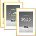 20x30 inch Picture Frame, 20x30 Photo Frames with 16x24 Removable Mat - High Definition Plexiglass - Vertical and Horizontal Display - Wall Hanging Poster Frame - Gold, 3 Pack (20x30, 3P)