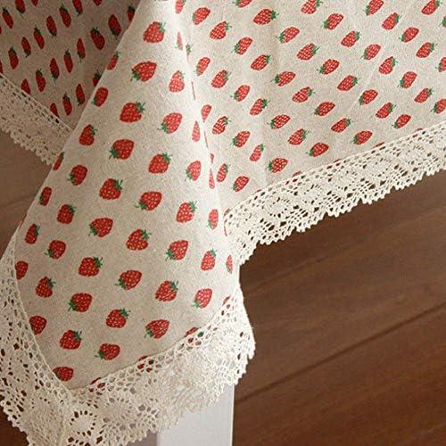 eTRY Red Strawberry Lace Rectangle Tablecloth Cotton Linen Table Cover for Kitchen Dinning Outdoor Picnic Party Tabletop Oblong 55 x 98 inch