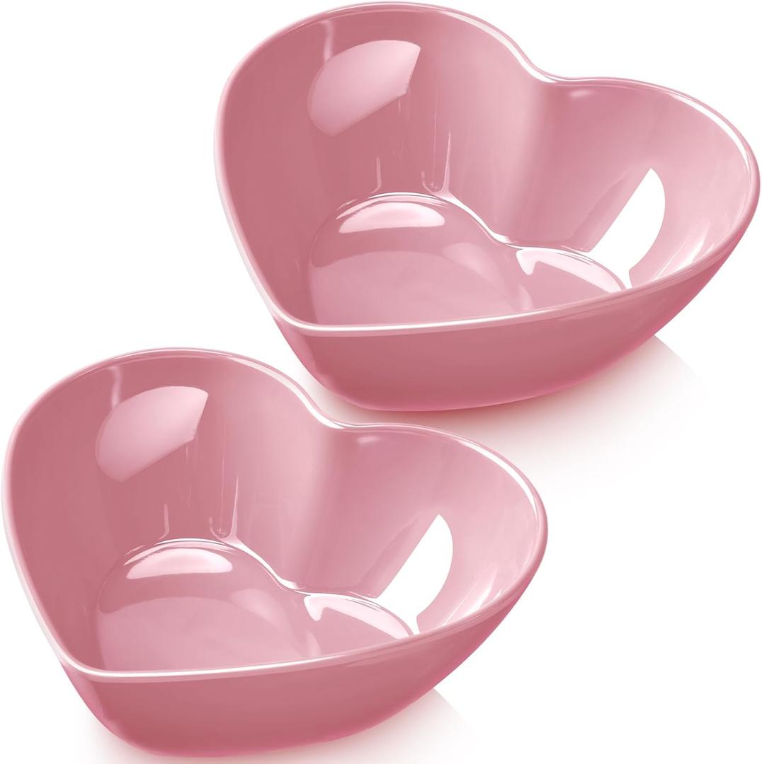 Layhit 2 Pcs Heart Shaped Bowl Salad Heart Appetizer Bowls Plastic Snacks Holder for Valentine Wedding Fruits Candy Dessert Kitchen Cooking Gift(Pink,8.94 Inch)