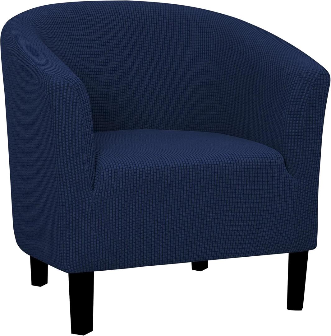 Easy-Going Stretch Club Armchair Slipcover 1 Piece Barrel Tub Sofa Cover Furniture Protector Jacquard Couch Cover Navy