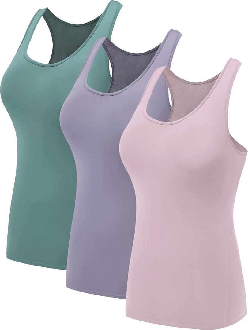 NELEUS Women's 3 Pack Compression Base Layer Dry Fit Tank Top (Large, 04# Pink/Purple/Blackish Green,3 Pack)