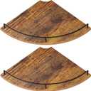 Corner Floating Shelves, Rustic Brown Wood, Set of 2, Wall Mount Storage with Guardrail for Bathroom Kitchen Living Room
