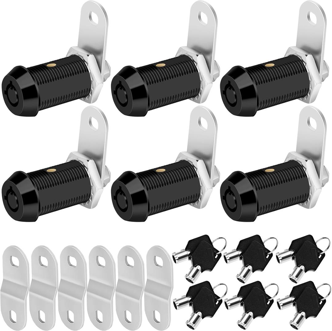Cam Locks RV Storage Keyed Alike, 1-1/8" Fits 7/8" Max Door Thickness, Compartment Locks for Camper Trailer Cabinet With Keys (Black, 6-Pack)