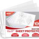 Dunwell 11x17 Sheet Protectors Landscape - (100 Pack, Heavyweight), 11 x 17 Ledger Size Plastic Sleeves, 3 Hole Punched, Fits 3-Ring Binders, Clear Heavyweight Acid-Free Poly