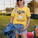 Women Baseball Mom Graphic T-Shirt Vintage Print Short Sleeve Tee Game Day Softball Fan Tops Soft (Yellow, L)