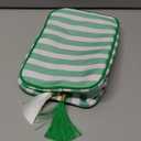 RSRSLEII Large Striped Zipper Makeup Bag, Aesthetic Tassel Travel Cosmetic Bag, Coquette Toiletry Bag, Cute Girls Handbags Purses, Preppy Accessories Storage Bag for Women Girls (09 Green Stripe)