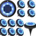 Flacchi Solar Lights Outdoor Waterproof - 2-in-1 Solar Powered Ground Lights Outdoor Solar Disk Light Landscape Light for Deck Step Patio Yard Pathway Walkway Driveway Garden (Blue, 12 Pack)