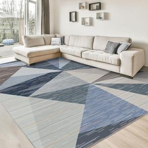 HOMFINE Washable Modern Area Rug - Geometric Style 8x9.5 Rugs for Living Room, Bedroom, Machine Washable Rug Soft Non Slip Non Shedding Area Rug - Blue, 8ftx9.5ft
