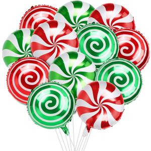 NOVWANG Christmas Candy Foil Balloons, 24 Pieces 18 Inch Red Green Christmas Candy Swirl Mylar Foil Balloons for Holiday Xmas Candy Theme Birthday Party Decorations