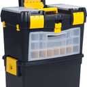 Portable Toolbox with Wheels - Stackable Tool Chest with Drawers - Mobile Utility Cart with Comfort Grip Handle and Tough Latches by Stalwart (Black)