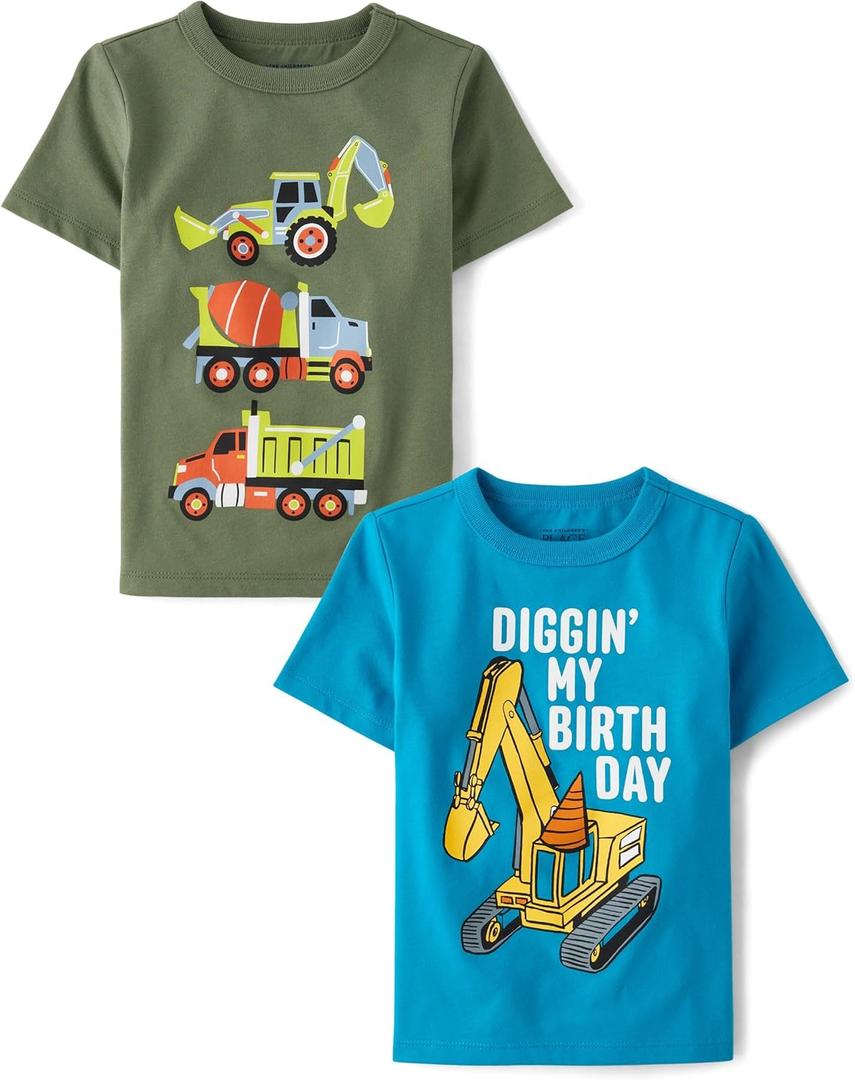 The Children's Place Baby and Toddler Boys' Vehicle Short Sleeve Graphic T-Shirts, 2 Pack (12-18 Months)