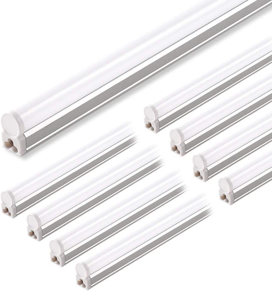 Barrina (Pack of 8 LED T5 Integrated Single Fixture, 4FT, 2200lm, 5000K, 20W, Utility Shop Light, Ceiling and Under Cabinet Light, ETL Listed, with Built-in ON/Off Switch