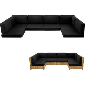 14-Piece Patio Furniture Cushions Set, Replacement Outdoor Cushions for 6-Seat Patio Sectional, Waterproof & Fade Resistant Deep Seat Cushion for Outdoor Sofa, Black
