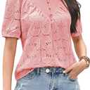 Summer Womens Tops Floral Lace Embroidered Blouses Ruffled Stand Collar Shirts Casual Short Sleeve Clothes Trendy (M)