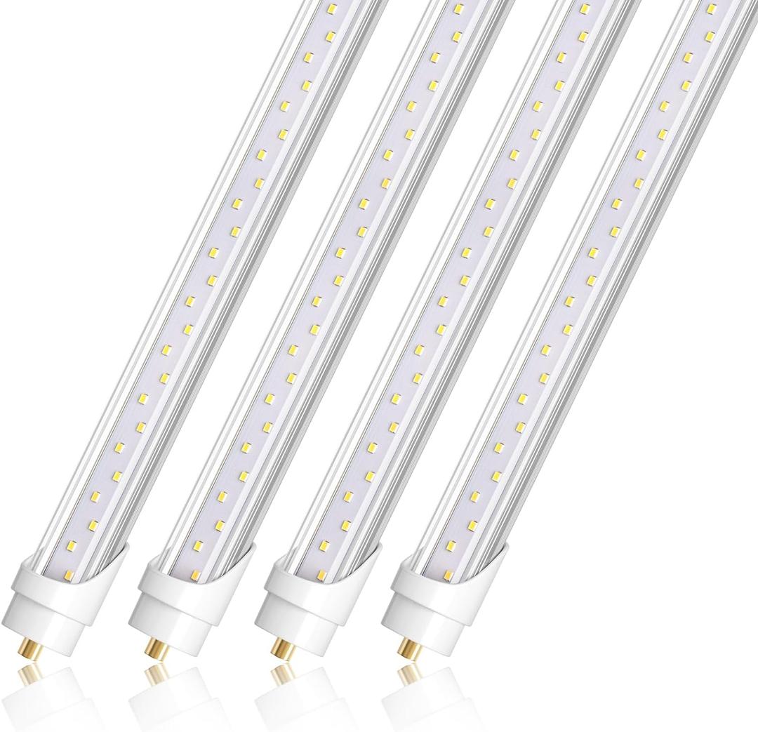 Barrina T8 T10 T12 LED Tube Lights, Dual-End Powered, Remove Ballast, Type B Bulbs, 8FT, FA8, 44W, 6500K Super Bright, 5500LM, LED Replacement for Luminous Tubes, Clear Cover, ETL Listed, 4 Packs