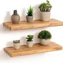 Fun Memories Rustic Solid Elm Wood Floating Shelves, 18" W x 8" D Floating Shelf Wall Mounted, 8 Inch Deep Wall Shelves, Wooden Bathroom Shelf for Home, Deep Bookshelf for Living Room, Set of 2