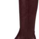 ISNOM Knee High Boots Women Chunky Low Heel Square Toe Elastic Boots Side Zipper Faux Leather Fall Long Tall Boot (7.5, Burgundy-block Heels)