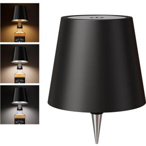 Wireless Bottle Lamp Shade - Portable LED Wine Bottle Lamp with Stopper, 3 Color Stepless Dimming Rechargeable Touch Wine Bottle Lights for Any Liquor Bottle Bars Restaurants (Black, 1 Pack)