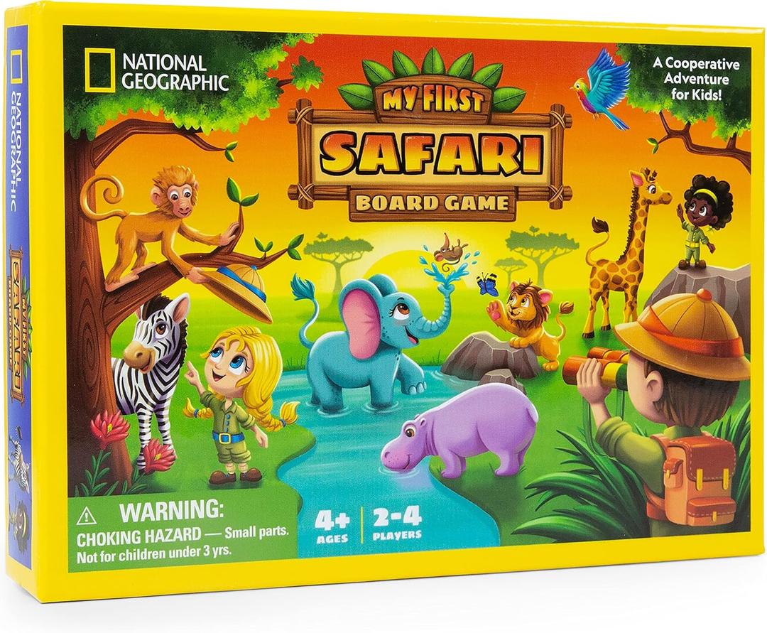 NATIONAL GEOGRAPHIC My First Safari Board Game for Kids 4-6 Animal Game for Adults, Cooperative Fun Perfect for Family Game Night, Board Games for Family Night