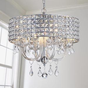 Saint Mossi 4-Lights K9 Crystal Chandelier Modern Chandelier Light Fixture, Crystal Pendant Light Fixture Modern Ceiling Light Fixtures,H17 x D18,Chain Adjustable (Chrome 4-Lights)