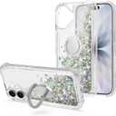 for iPhone 17 Case,Bling Moving Liquid Floating Sparkle Colorful Glitter Waterfall TPU Protective Case with Rotation Ring Kickstand [6.3 inch 2025], Silver