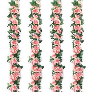 Musdoney 4Pcs 32.2 FT Fake Rose Vine Flowers Plants Artificial Flower Garland Hanging Rose Ivy Home Hotel Office Wedding Party Garden Craft Art Decor (Pink)