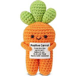 Handmade Positive Carrot Doll Crochet with Card - Motivational Gifts for Coworker Friends Bestie Sister - Christmas Birthday Gift Ideas