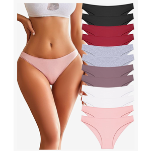 FINETOO 12 Pack Cotton Underwear for Women Cute Low Rise Bikini Panties High Cut Breathable Sexy Hipster Womens Cheeky L