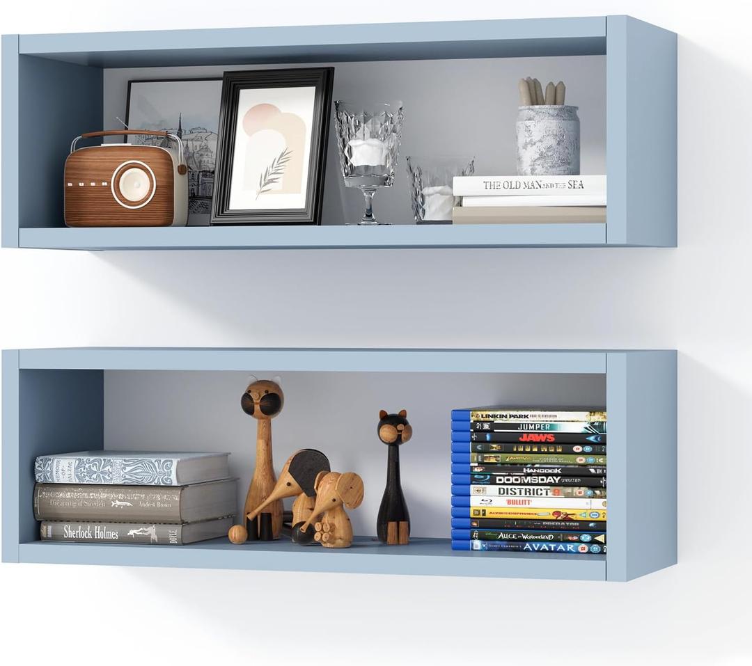 Kaboon 24in Floating Cube Shelves Set of 2, Display Shelves Wall Mount, Decorative Hanging Shelves for Kitchen Living Room Office,(Grayish Blue, Rectangle 2 Cubes)