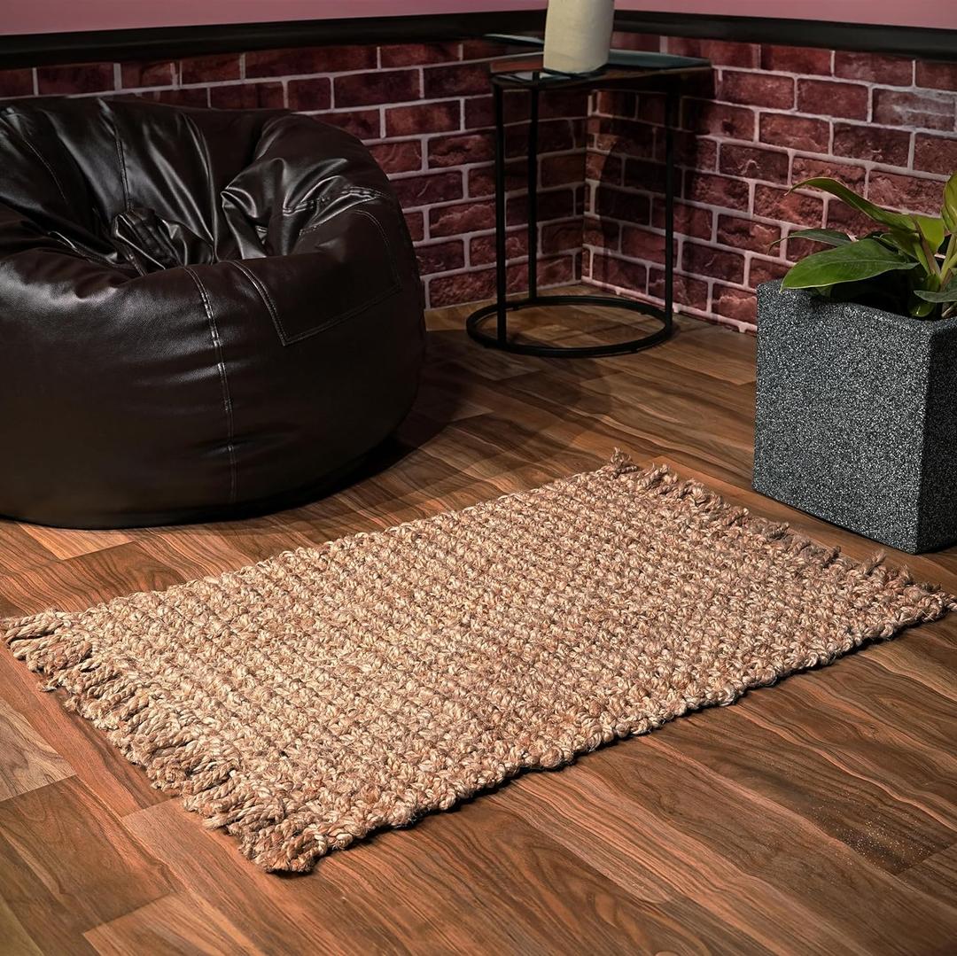 Hausattire Hand Woven Jute Rug 20"x32"- Natural, Reversible Farmhouse Boho Accent Rustic Rugs for Kitchen, Living Room, Bedroom, Entryway Rag Rug | Small Decorative Floor Rugs - 20x32 Inches (1'8" x 2'8" (Rectangular))