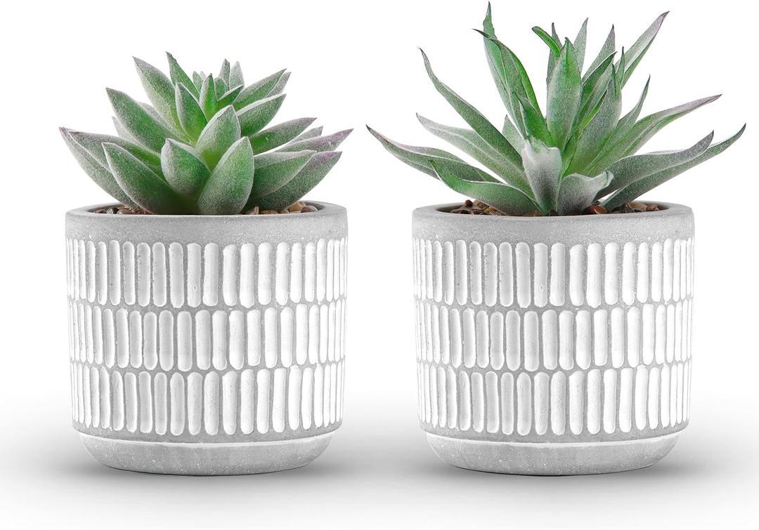 Der Rose Set of 2 Succulents Plants Artificial Fake Cactus Plants for Living Room Bathroom Bedroom Aesthetic Home Shelf Decor, White