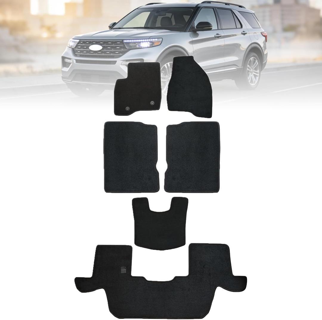 GXARTS Car Floor Mats Carpet Full Set Fit for Ford Explorer Base Limited Platinum Sport XLT 2015 2016 2017 2018 2019 6PCS | All-Weather, Velour, Black | Waterproof  Anti Sliding Back (Large)