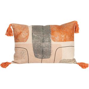 Bloomingville Cotton Jacquard Printed Lumbar Pillow with Abstract Design and Tassels, Multicolor, 20” L x 14” H