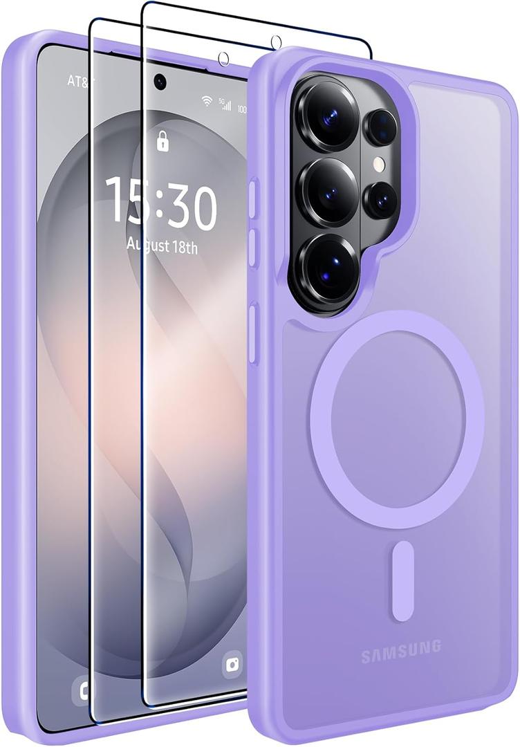 MOZOTER for Samsung Galaxy S26 Ultra Case with Magnetic,[Compatible with MagSafe][12Ft Military Dropproof][2*Screen Protector] Translucent Anti-Slip Back Slim Shockproof Case for S26 Ultra-Purple