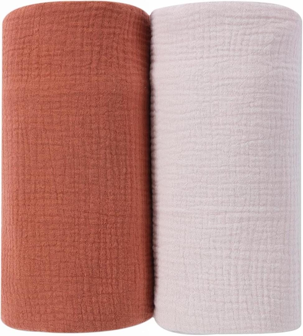 DaysU Muslin Baby Swaddle Blanket, Cotton Swaddling Blankets for Baby Boy and Girl, Nursery Skin-Friendly Baby Receiving Blanket for Newborns, Breathable Swaddle Wrap 2 Pack, 47x47-Brown+Lilac Ash