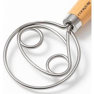 Danish Dough Whisk for Sourdough Bread  13 Inch Bread Whisk with Wooden Handle  304 Stainless Steel Hook for Heavy Dough Baking, Swedish Dough Whisk Tool