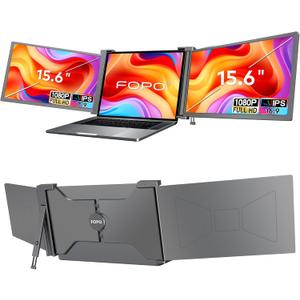 FOPO 15.6" Triple Portable Laptop Monitor, FHD 1080P IPS Screen Extender Portable Display for 15.6-17.3 Laptops, PnP Travel Laptop Screen Extender with USB-C&HDMI, Dual Monitor for Windows, Mac